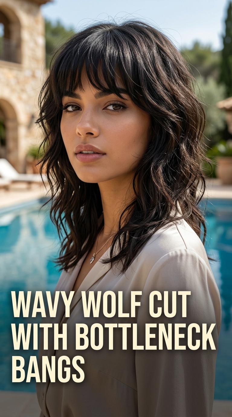 Wavy Wolf Cut with Bottleneck Bangs