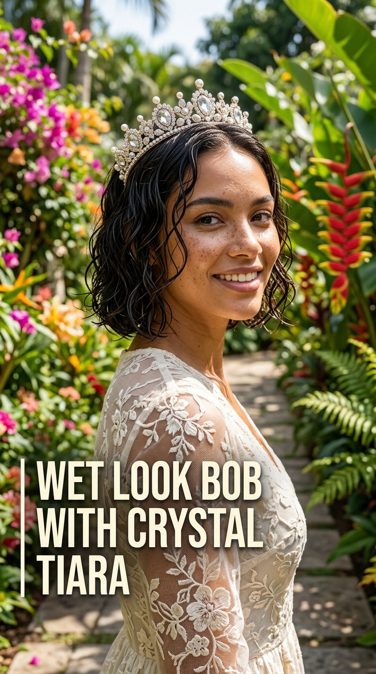 Wet Look Bob with Crystal Tiara