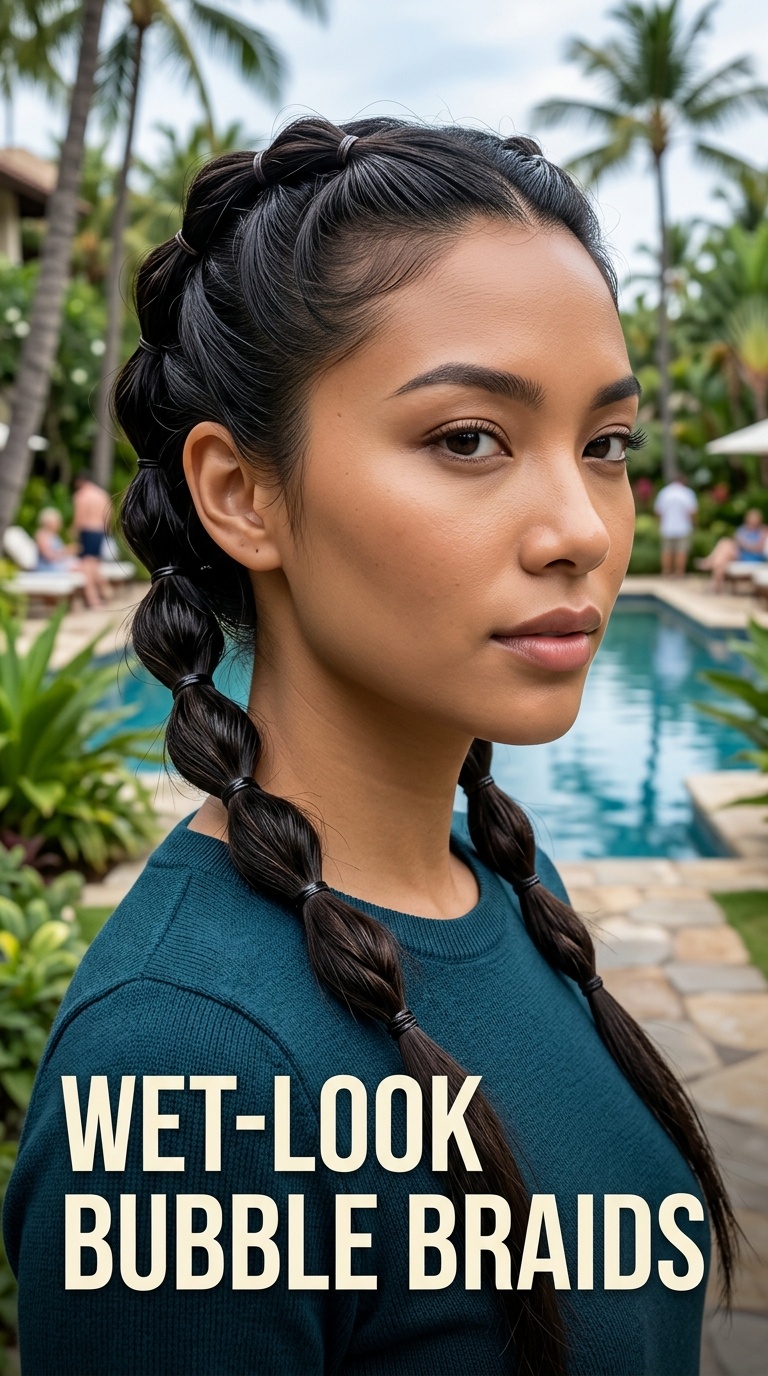 Wet-Look Bubble Braids