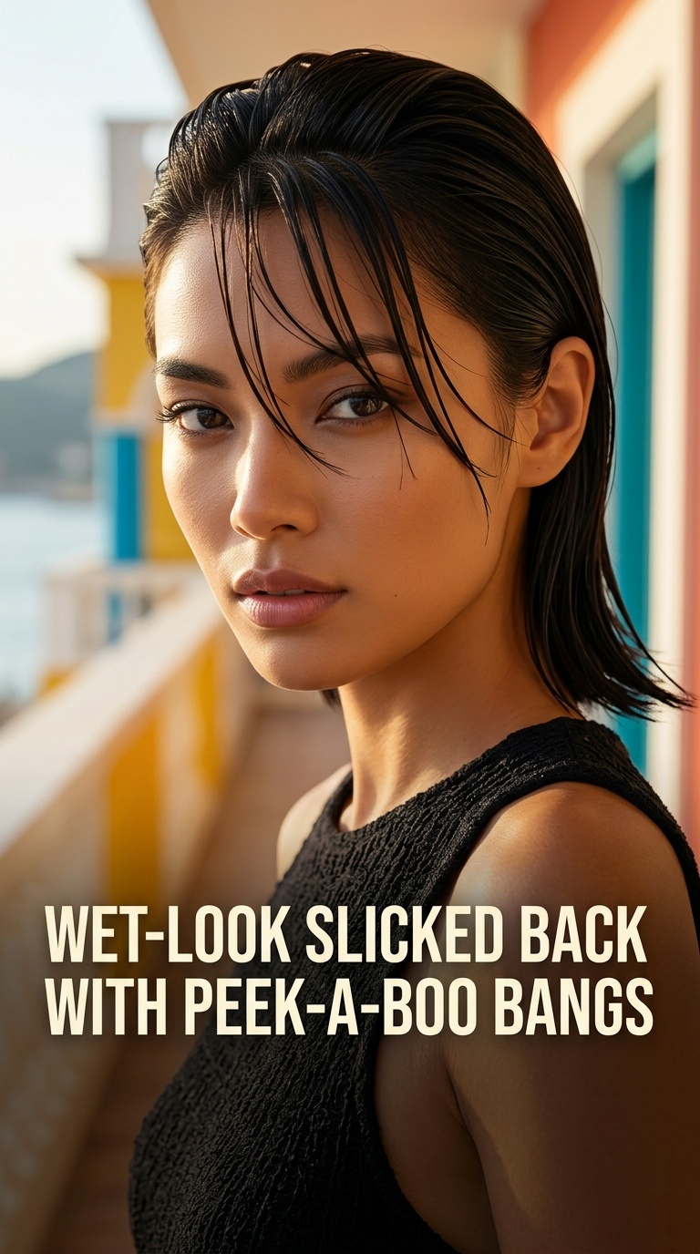 Wet-Look Slicked Back with Peek-a-Boo Bangs