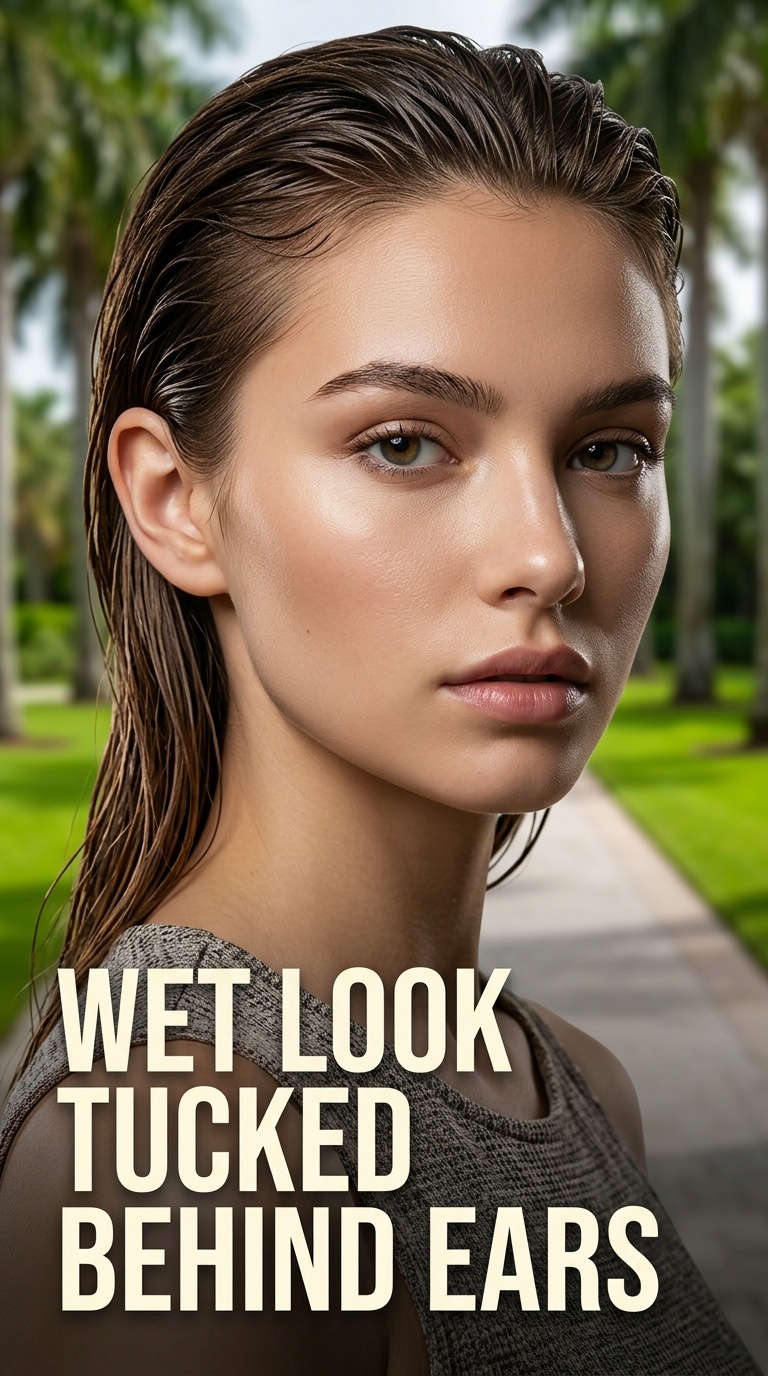 Wet Look Tucked Behind Ears