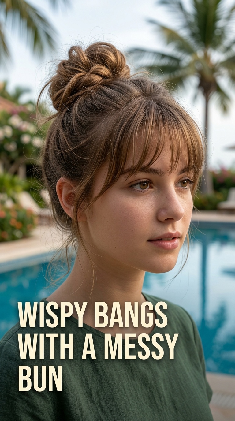 Wispy Bangs with a Messy Bun