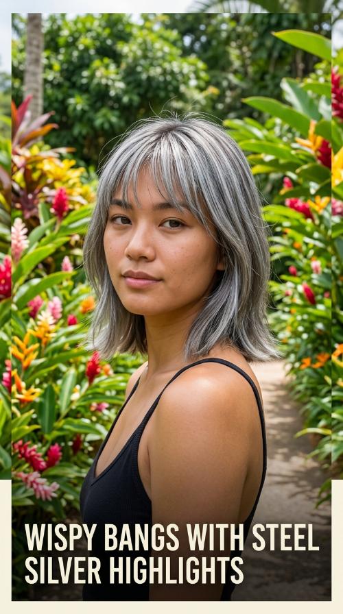 Wispy Bangs with Steel Silver Highlights