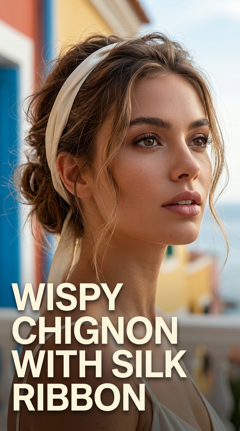Wispy Chignon with Silk Ribbon