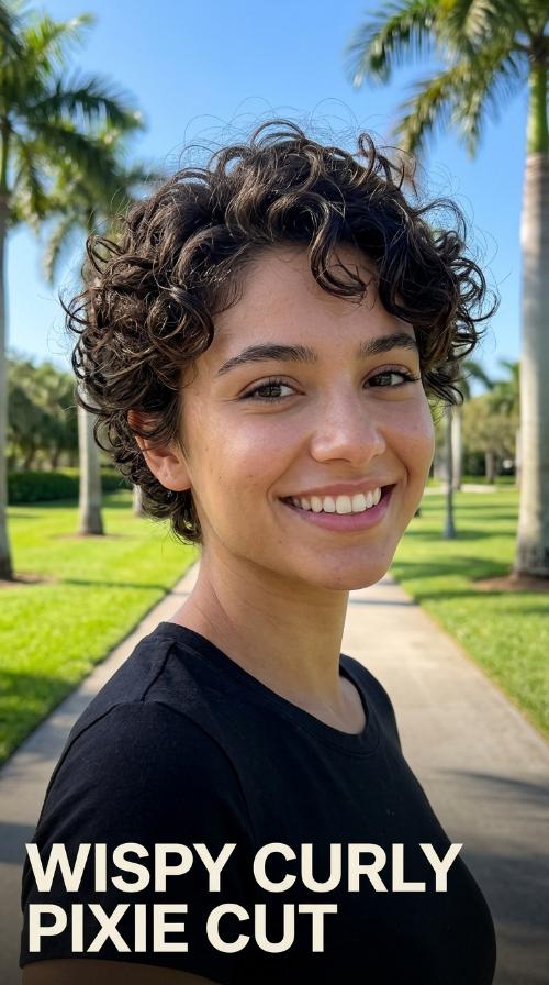 Wispy Curly Pixie Cut