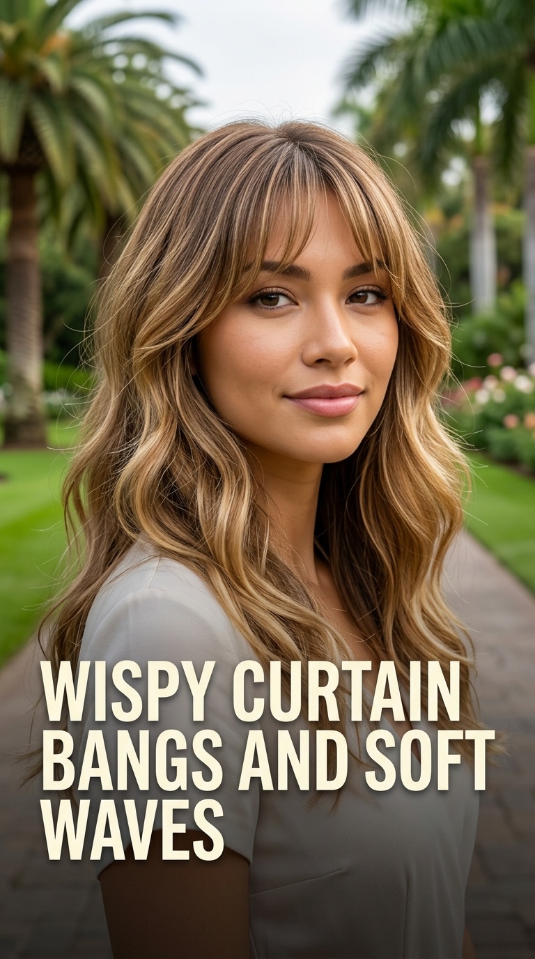 Wispy Curtain Bangs and Soft Waves
