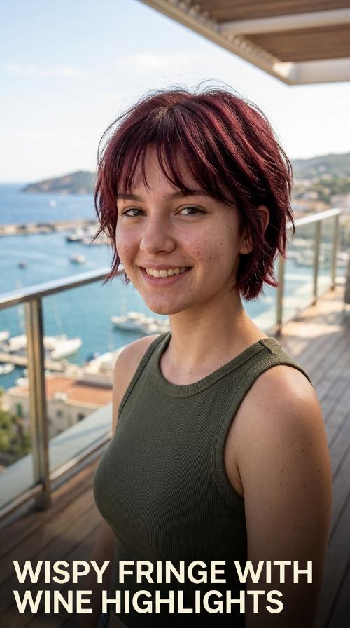 Wispy Fringe with Wine Highlights