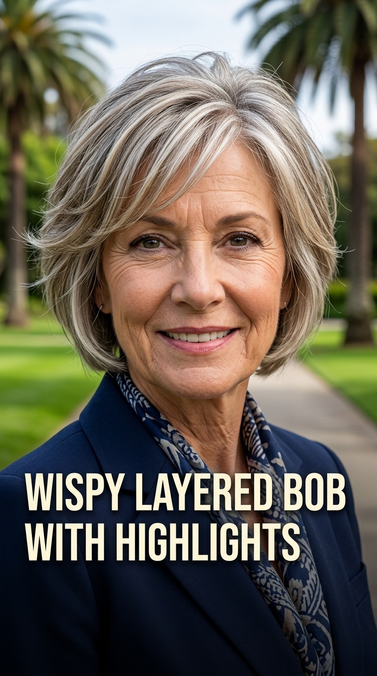 Wispy Layered Bob with Highlights