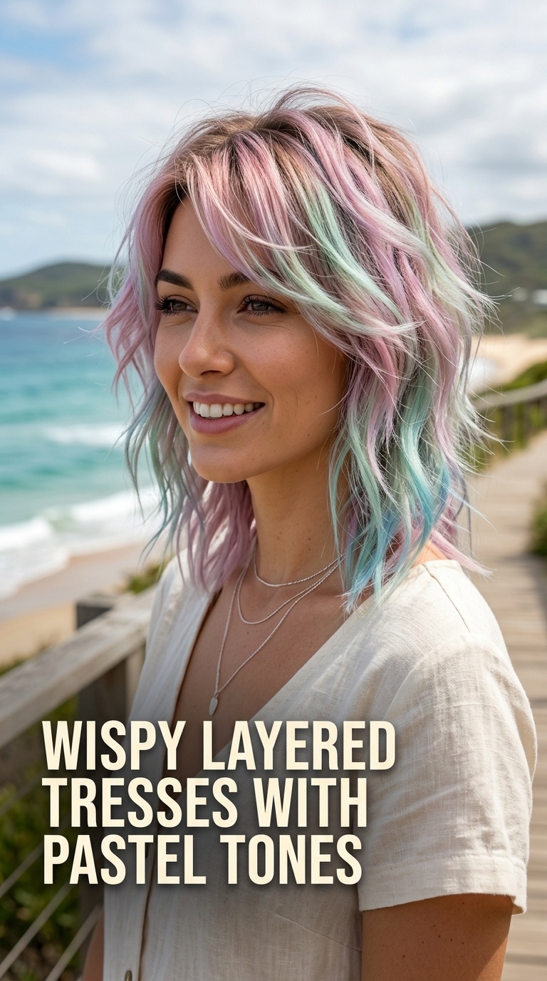 Wispy Layered Tresses with Pastel Tones