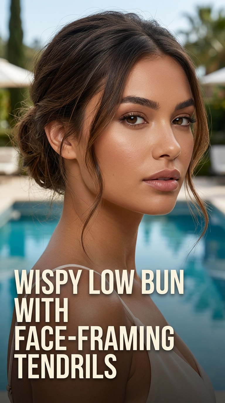 Wispy Low Bun with Face-Framing Tendrils