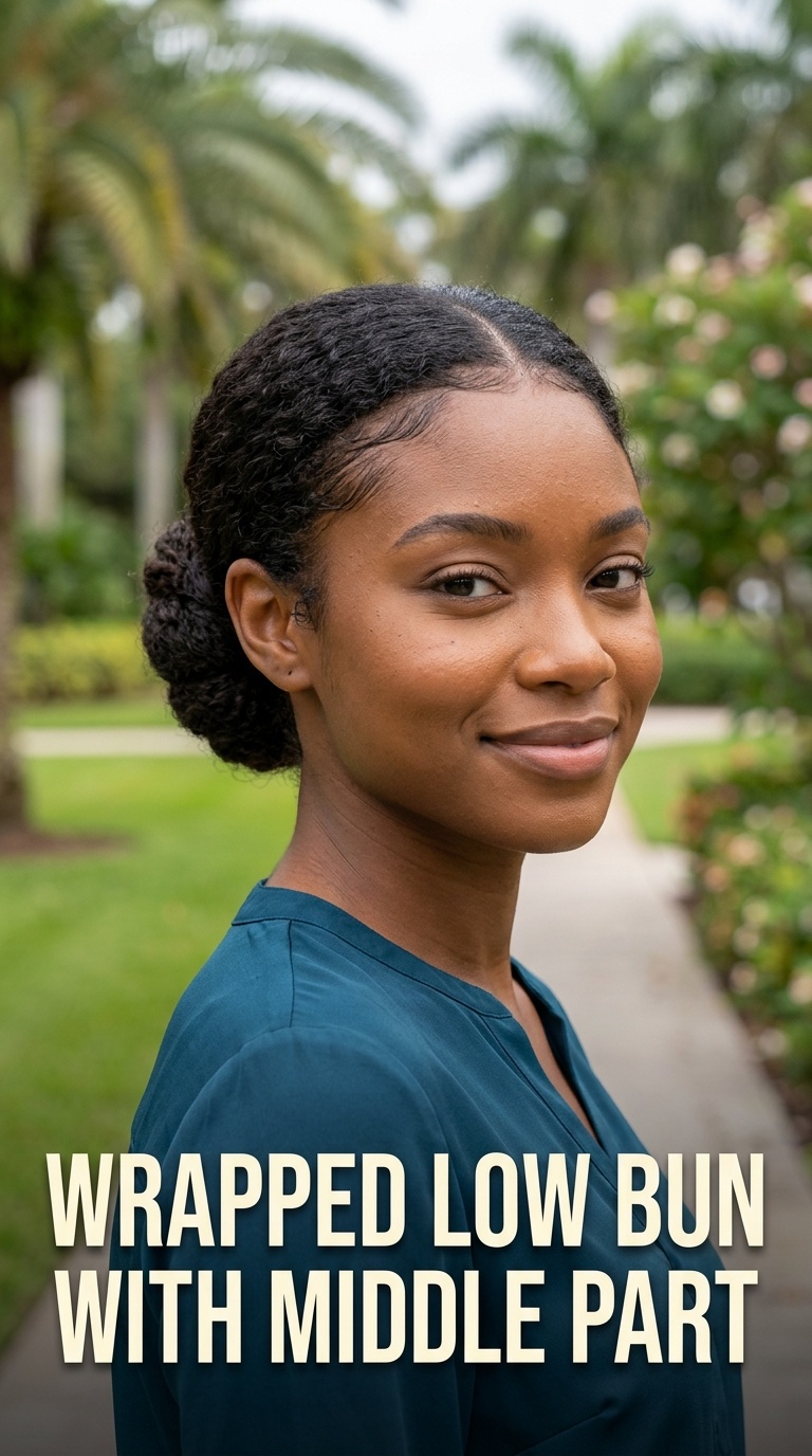 Wrapped Low Bun with Middle Part