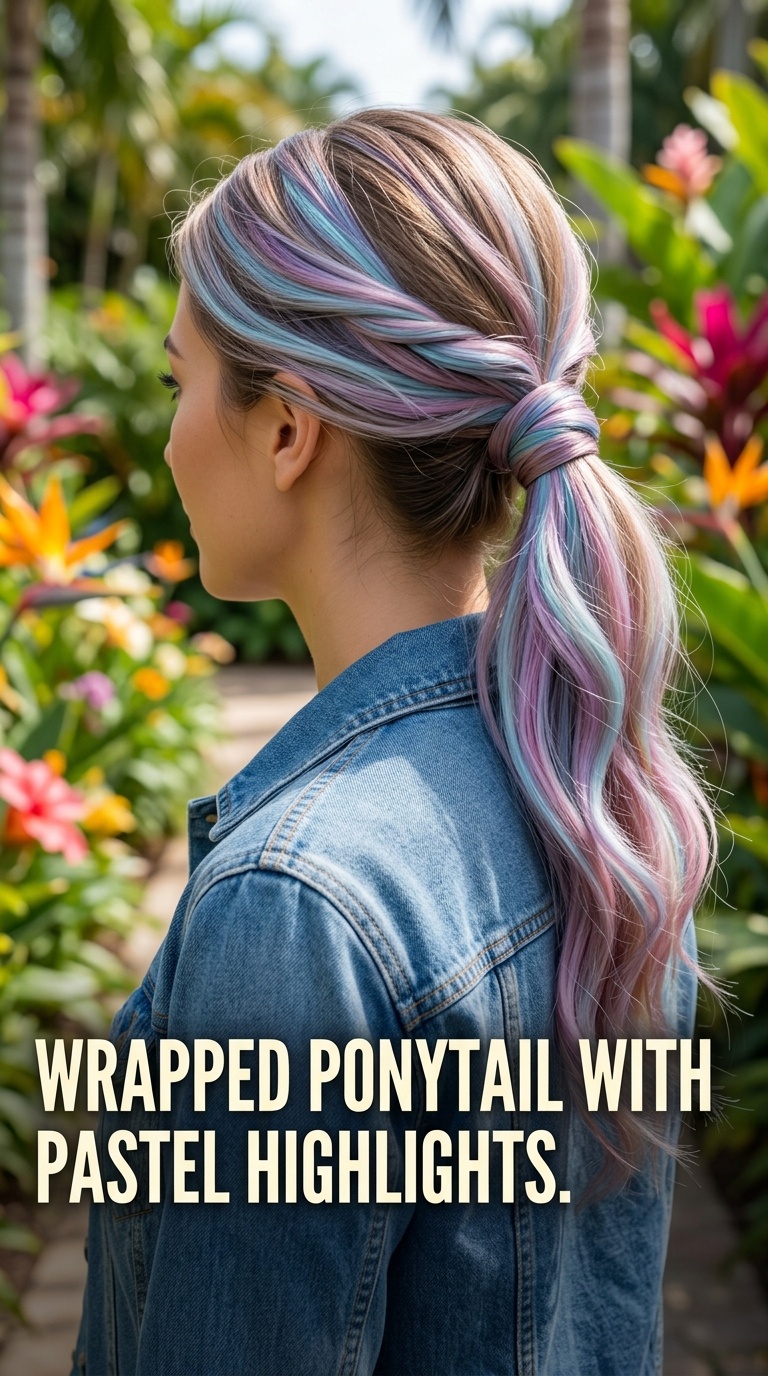 Wrapped Ponytail with Pastel Highlights