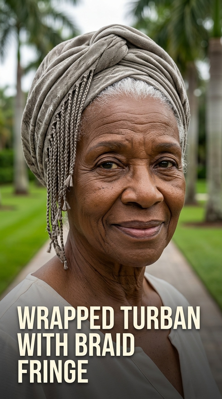 Wrapped Turban with Braid Fringe