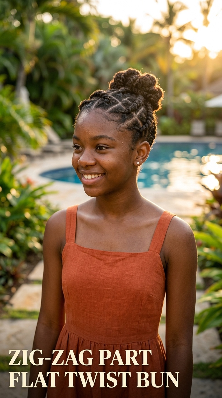 Zig-Zag Part Flat Twist Bun
