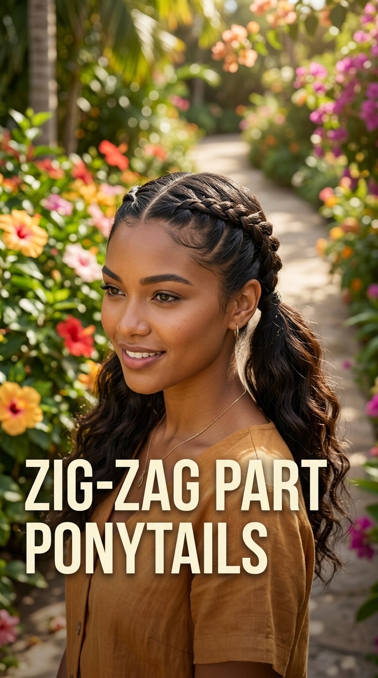 Zig-Zag Part Ponytails