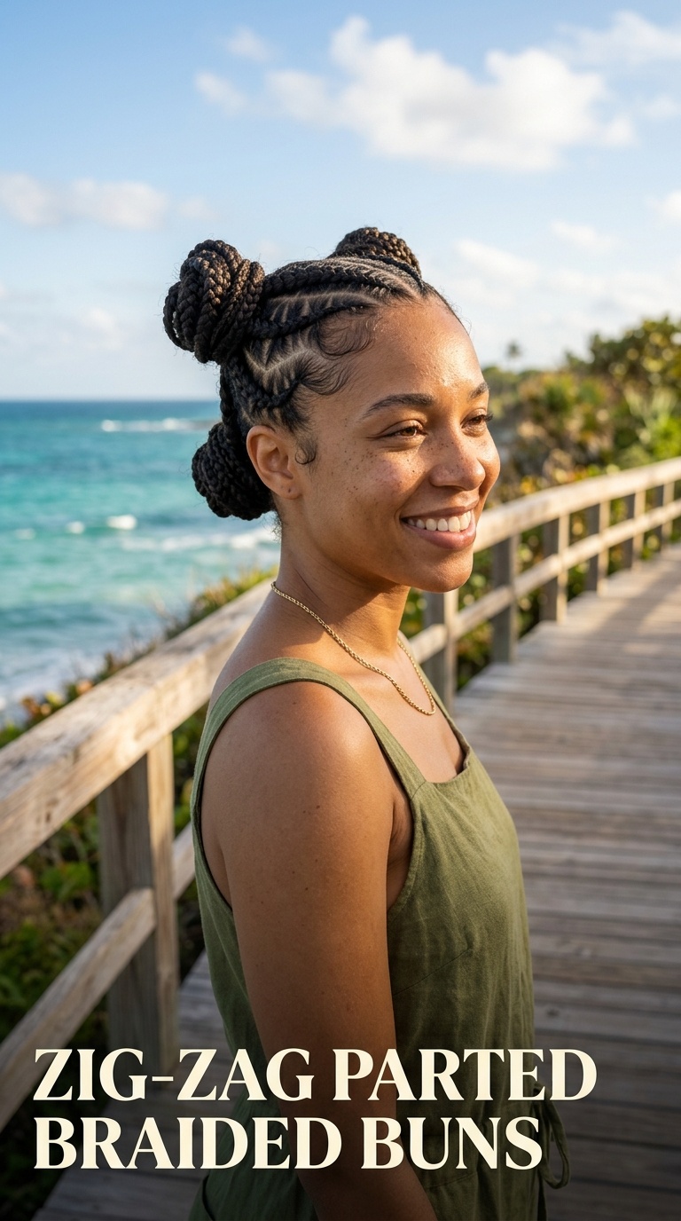 Zig-Zag Parted Braided Buns