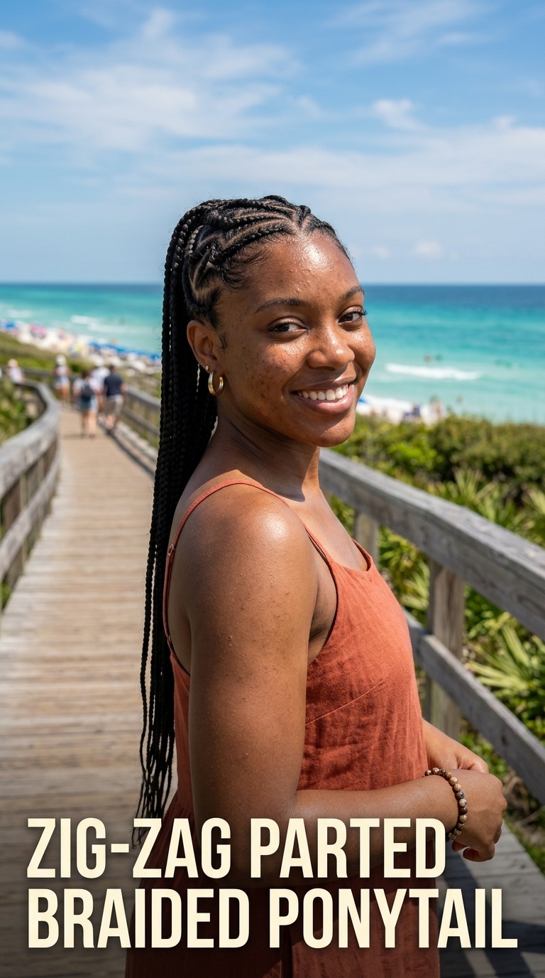 Zig-Zag Parted Braided Ponytail