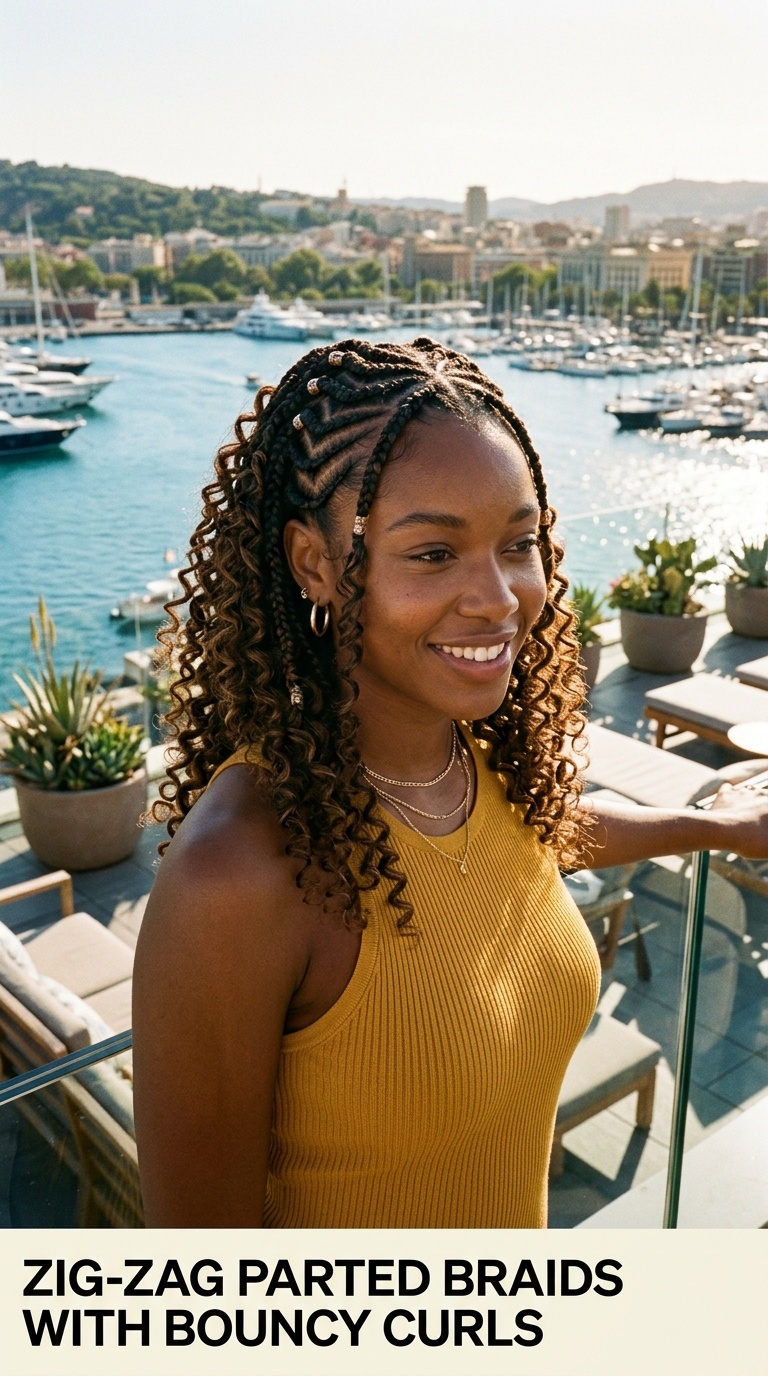 Zig-Zag Parted Braids with Bouncy Curls