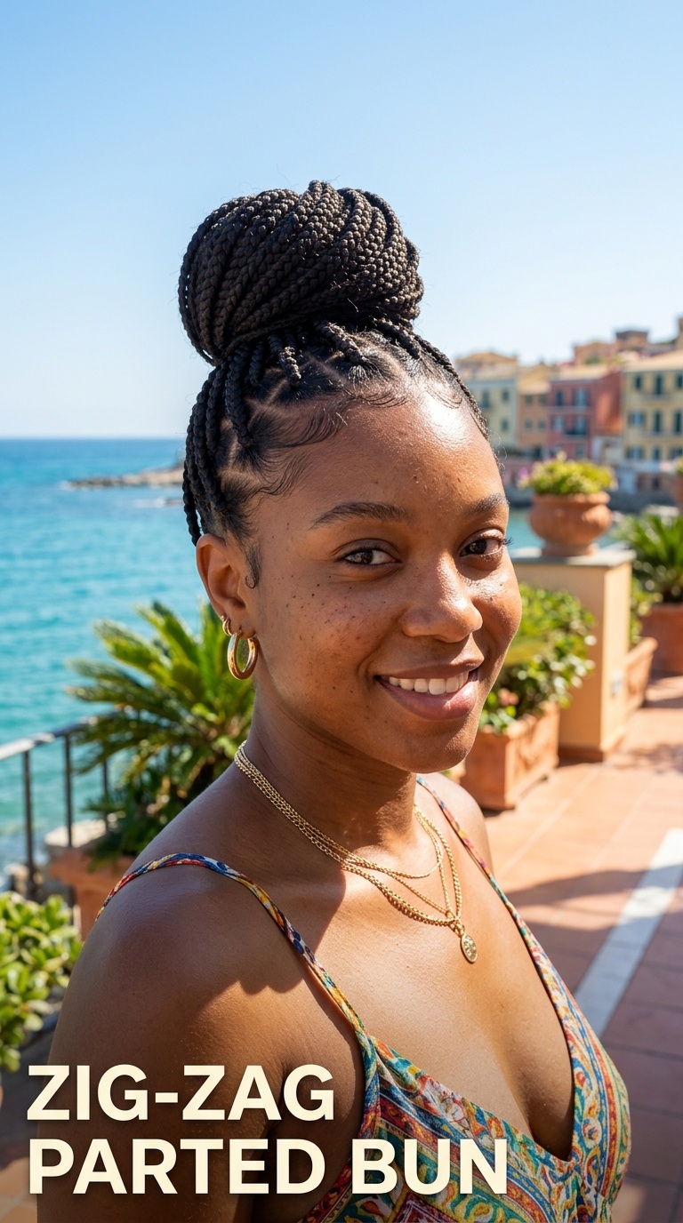 Zig-Zag Parted Bun