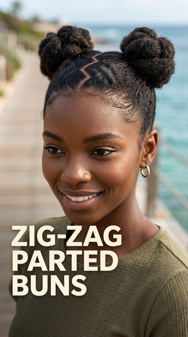 Zig-Zag Parted Buns