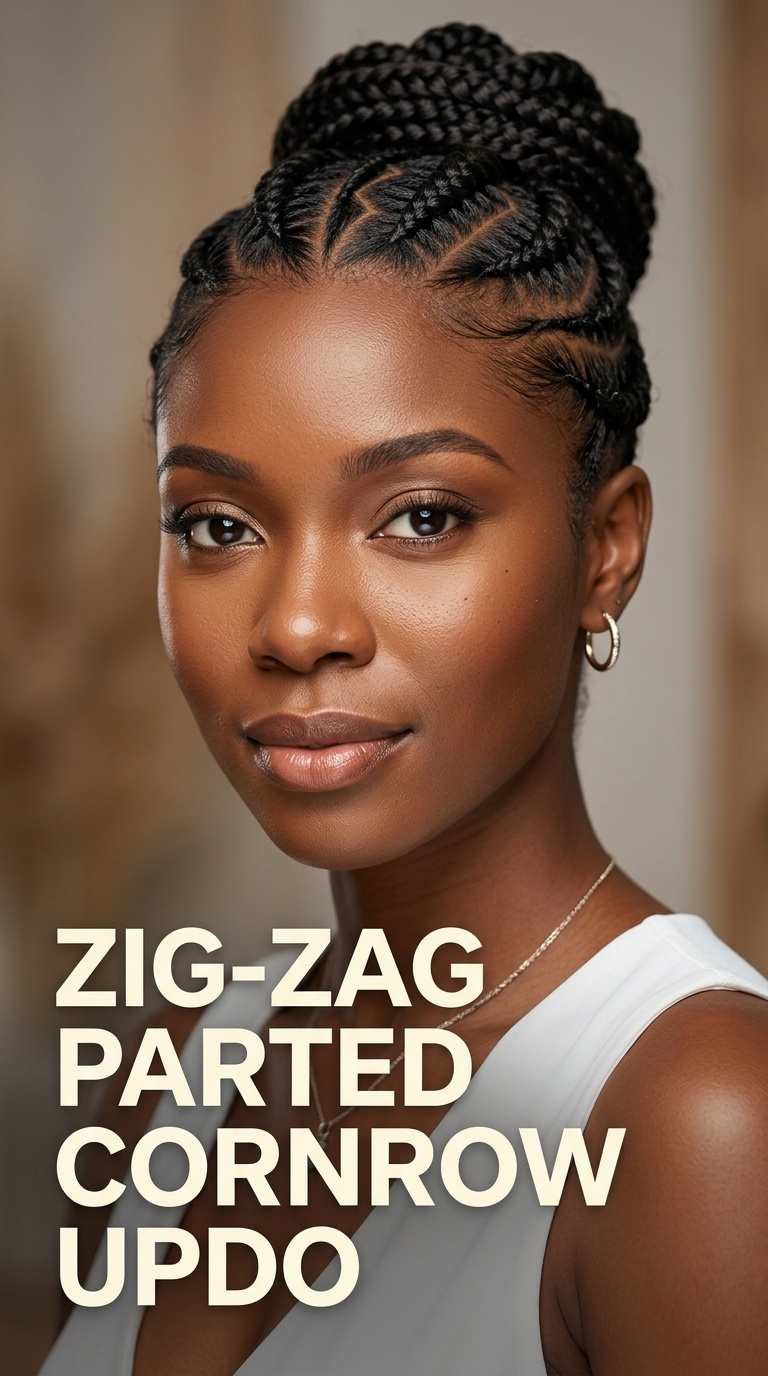 Zig-Zag Parted Cornrow Updo