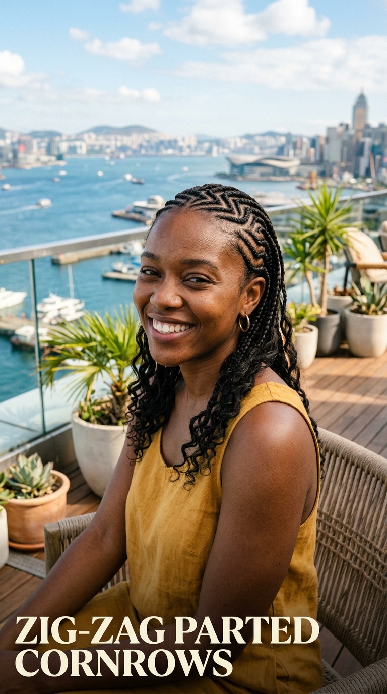 Zig-Zag Parted Cornrows