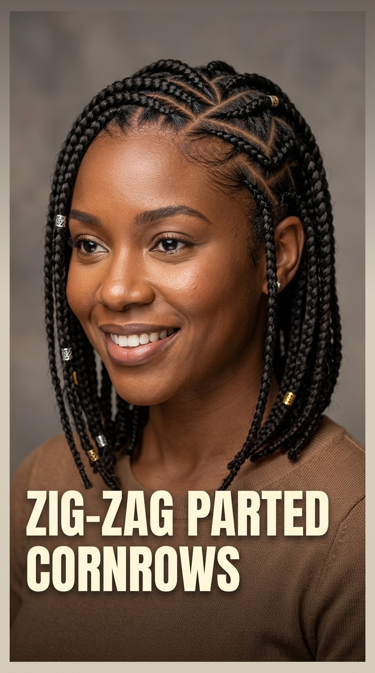 Zig-Zag Parted Cornrows