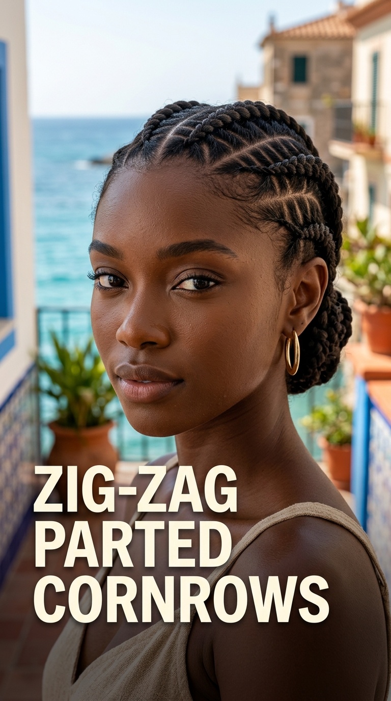 Zig-Zag Parted Cornrows