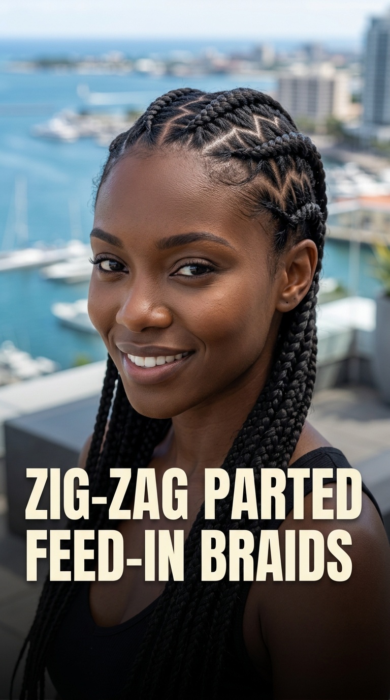 Zig-Zag Parted Feed-in Braids