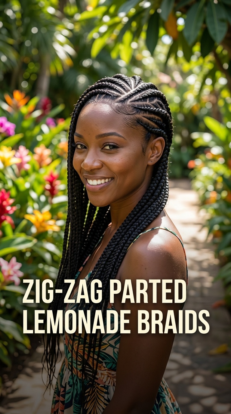 Zig-Zag Parted Lemonade Braids