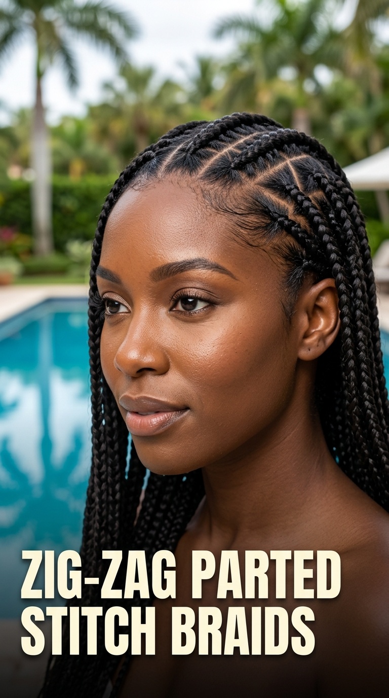 Zig-Zag Parted Stitch Braids