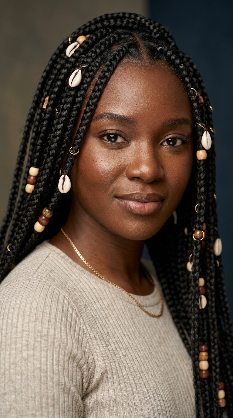 Accessorized Box Braids with Shells
