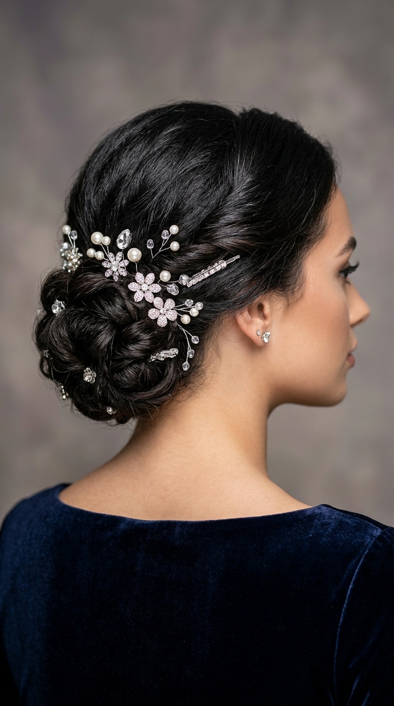 Accessory-Heavy Low Bun