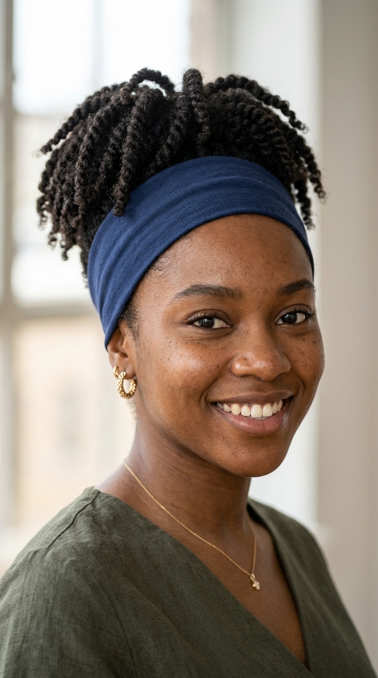 Afro-Puff Twists with a Wide Jersey Band