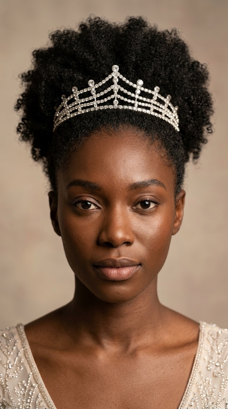 Afro Puff with Crystal Tiara