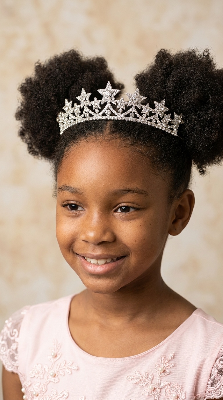 Afro Puffs with a Sparkling Star Tiara
