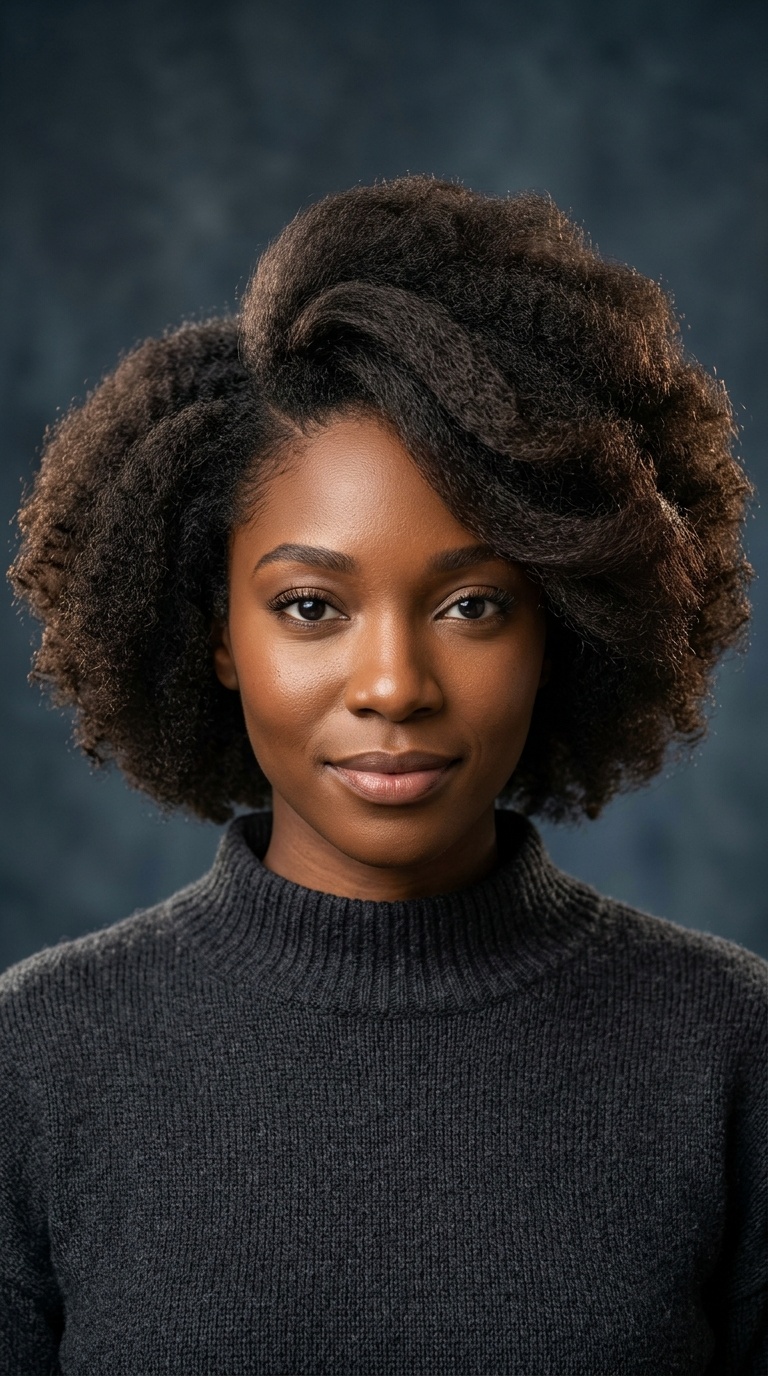 Afro-Textured Blowout with Side Sweep