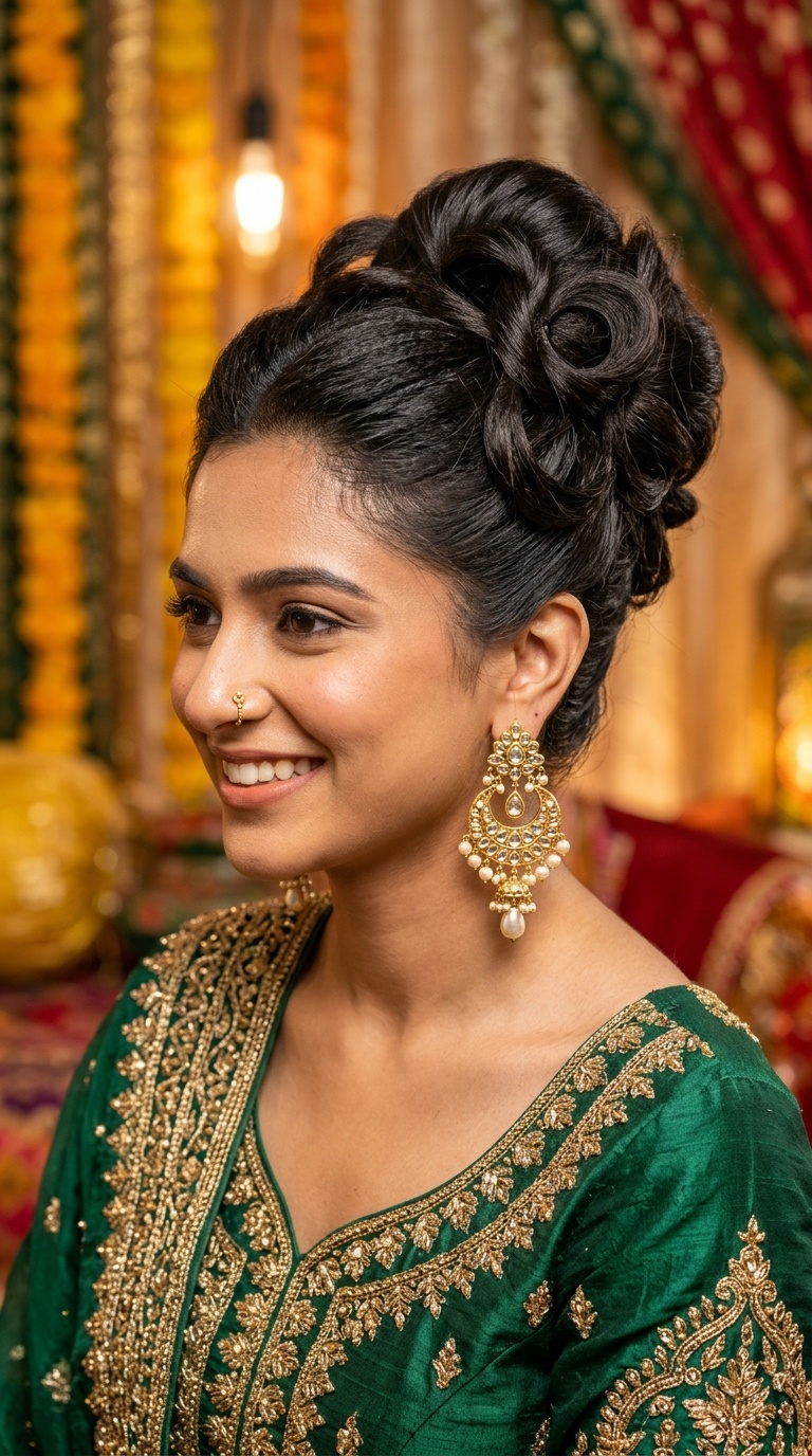 Architectural High Bun for Statement Earrings
