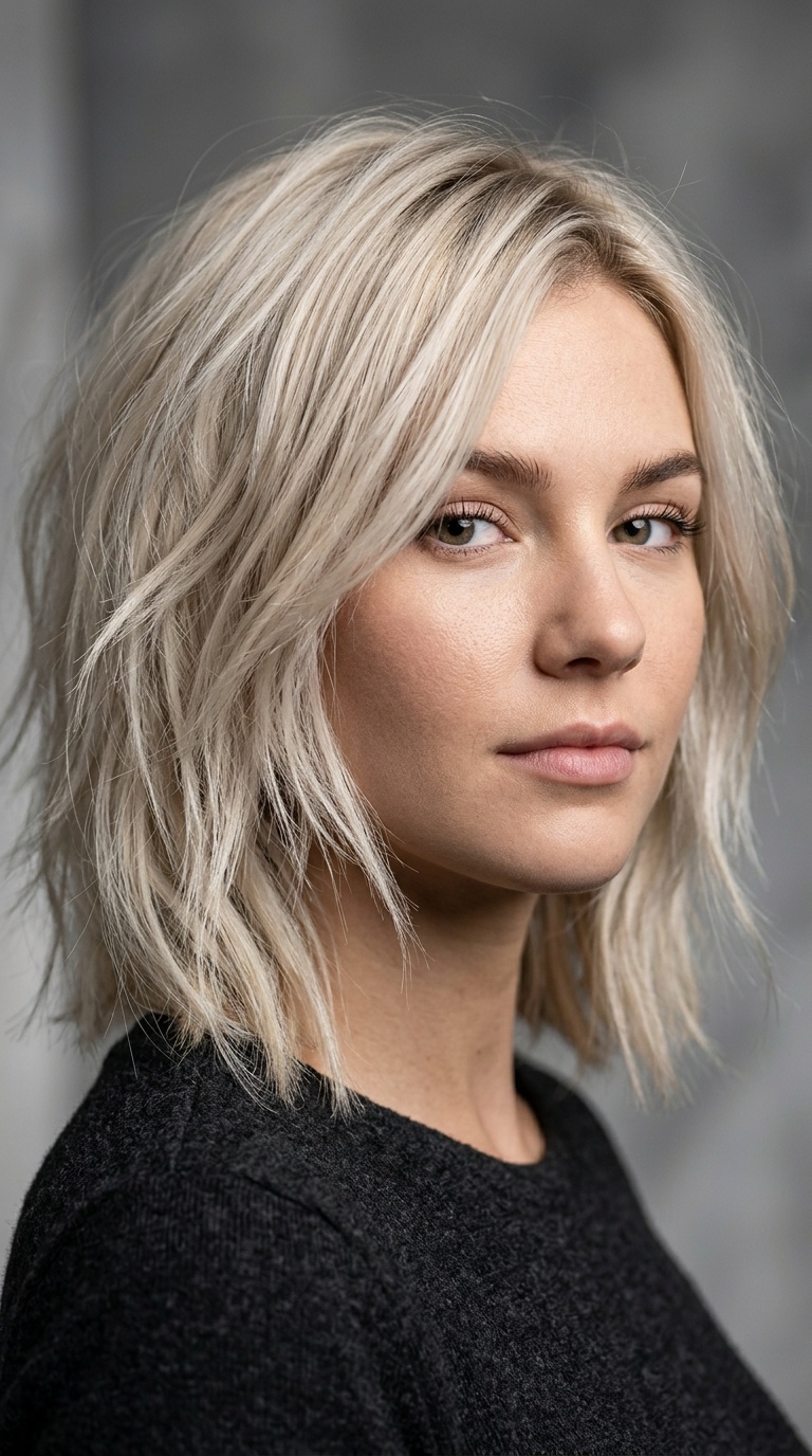 Arctic Blonde Choppy Lob