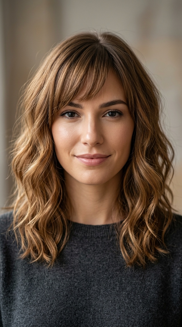 Asymmetrical Bangs with Shoulder-Length Waves