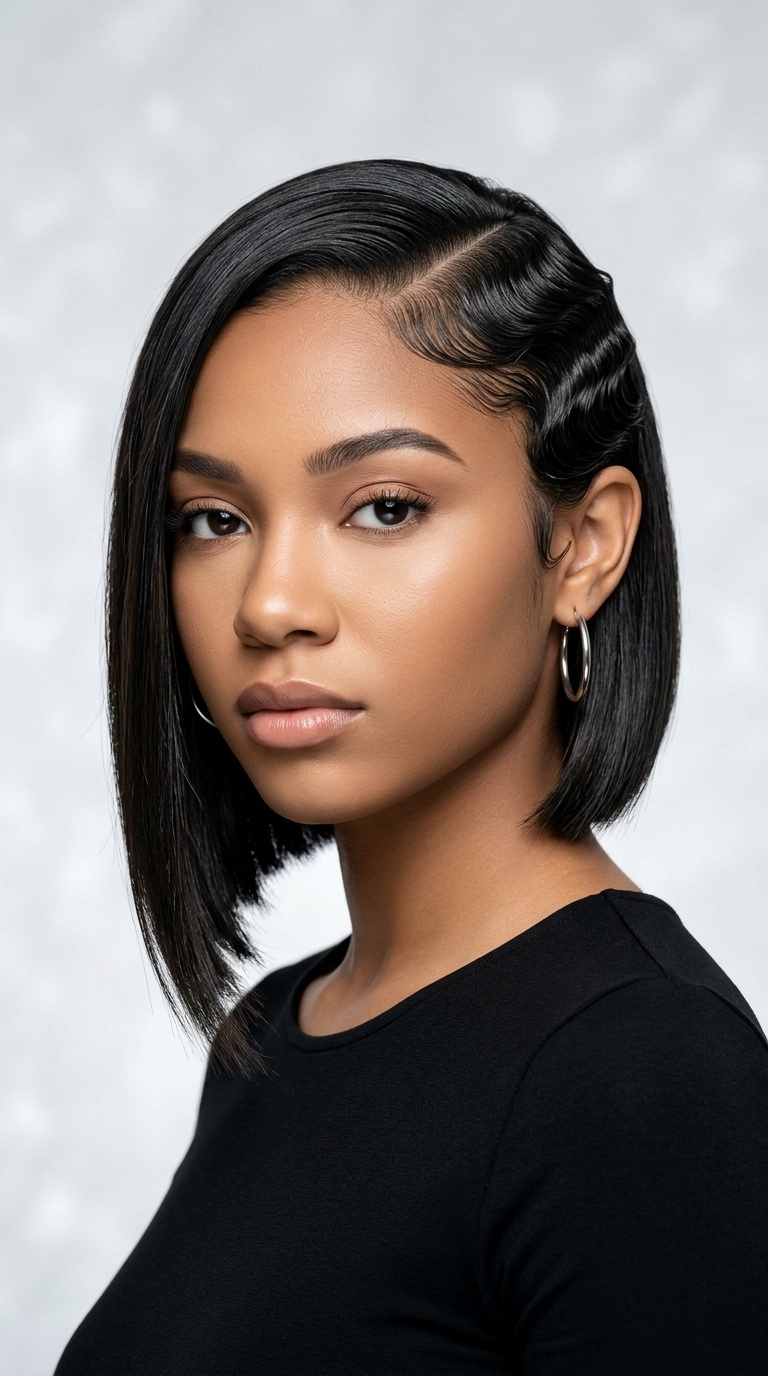 Asymmetrical Bob with Deep Side Part
