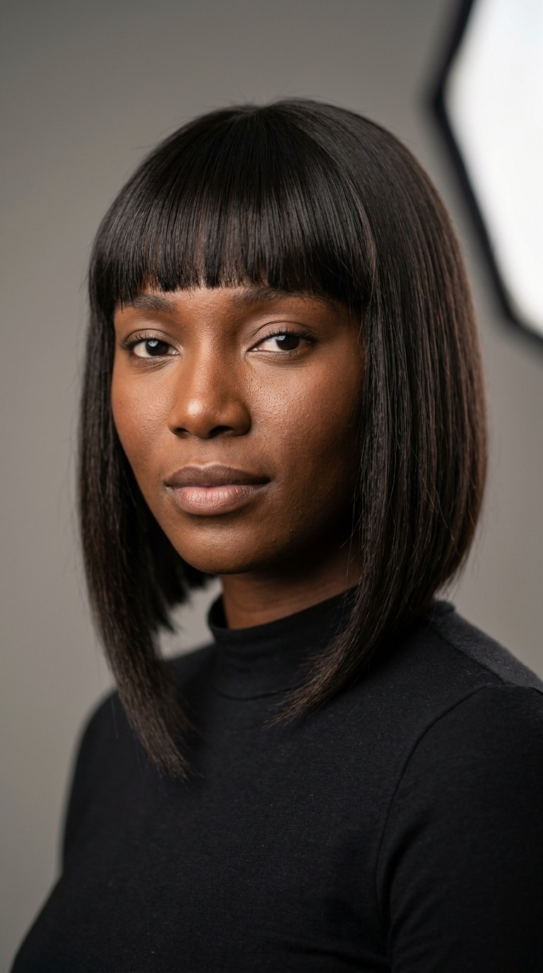 Asymmetrical Bob with Sharp Fringe