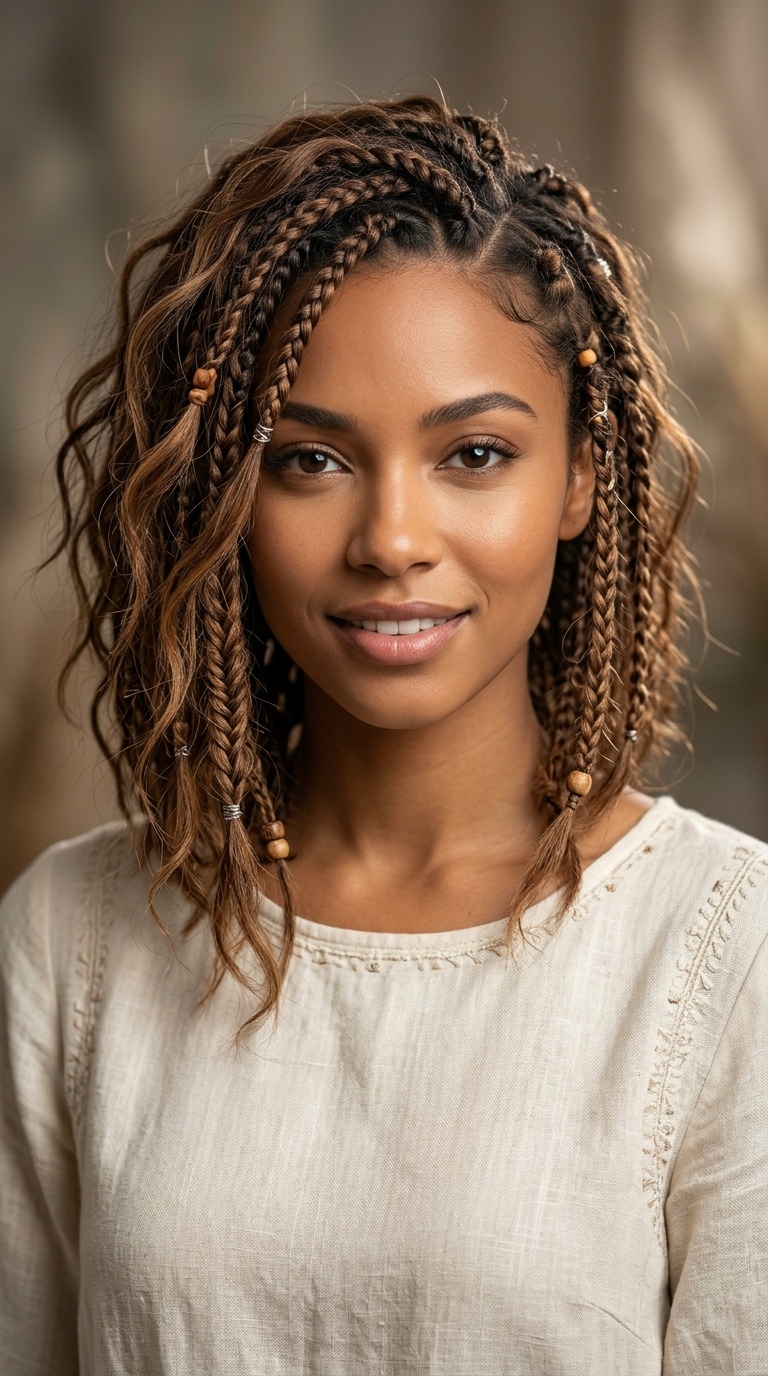 Asymmetrical Boho Braided Bob