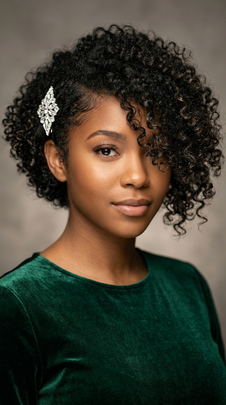 Asymmetrical Curls with a Diamond Clip