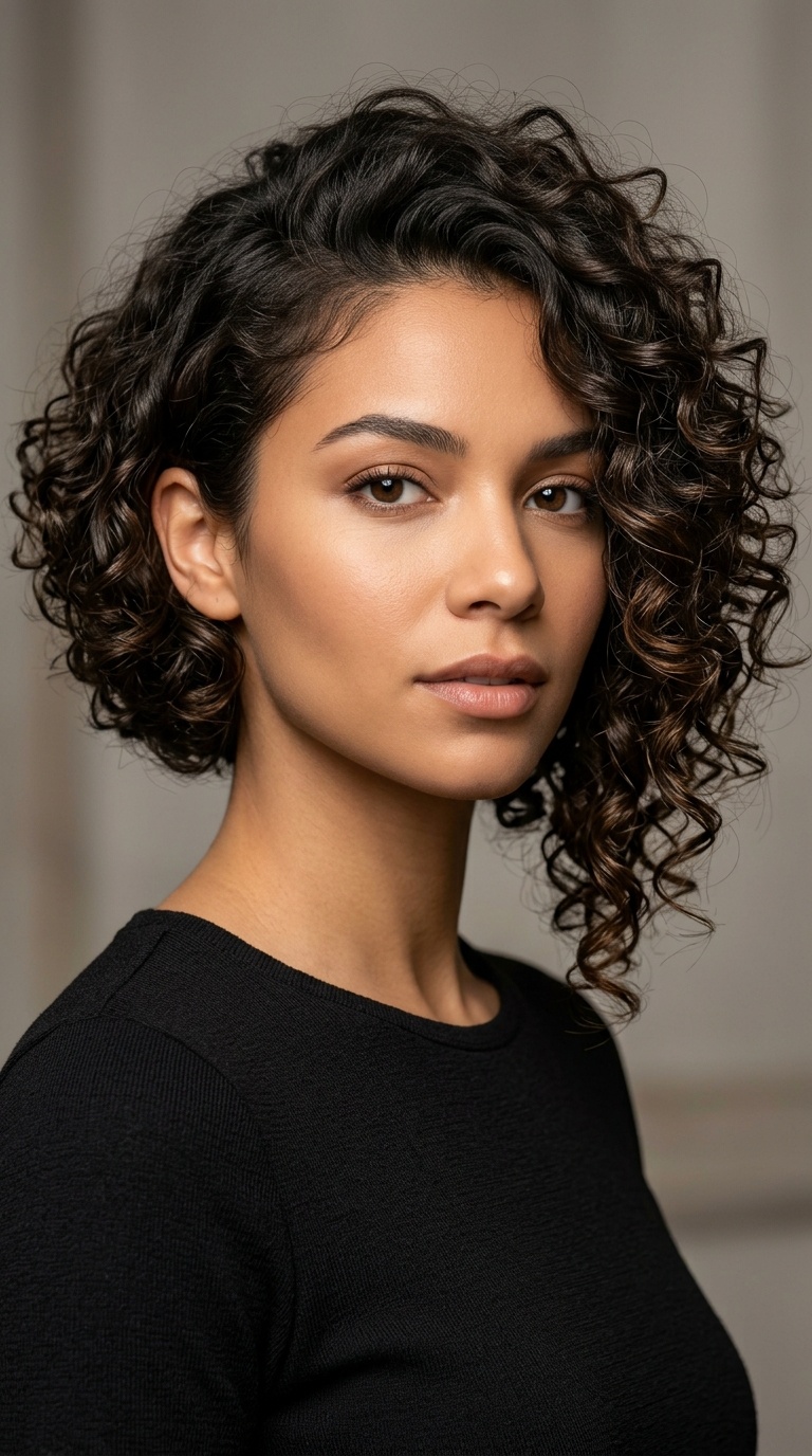 Asymmetrical Curly Bob
