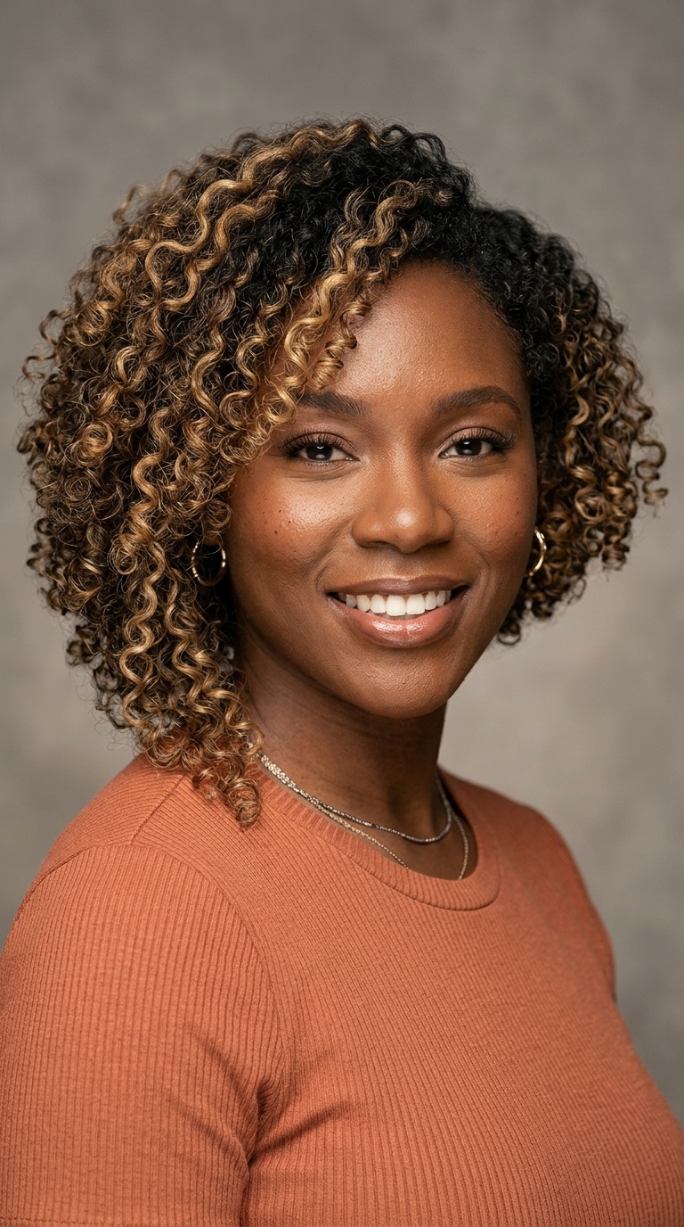 Asymmetrical Curly Cut with Highlights