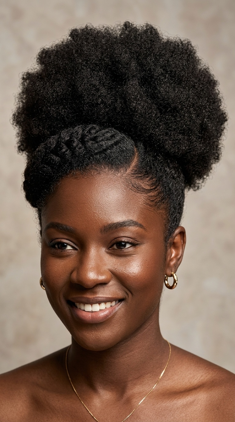 Asymmetrical Curved Part Afro Puff