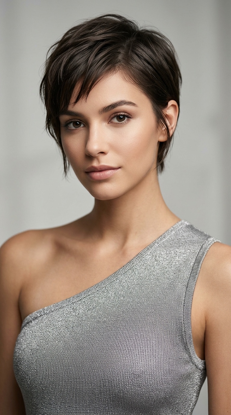 Asymmetrical Neckline with a Textured Pixie or Tucked Side