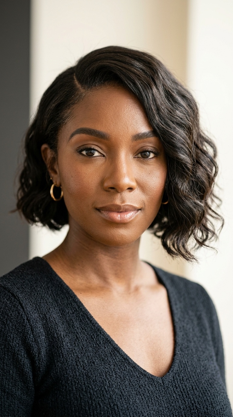 Asymmetrical Wavy Bob with Side Part