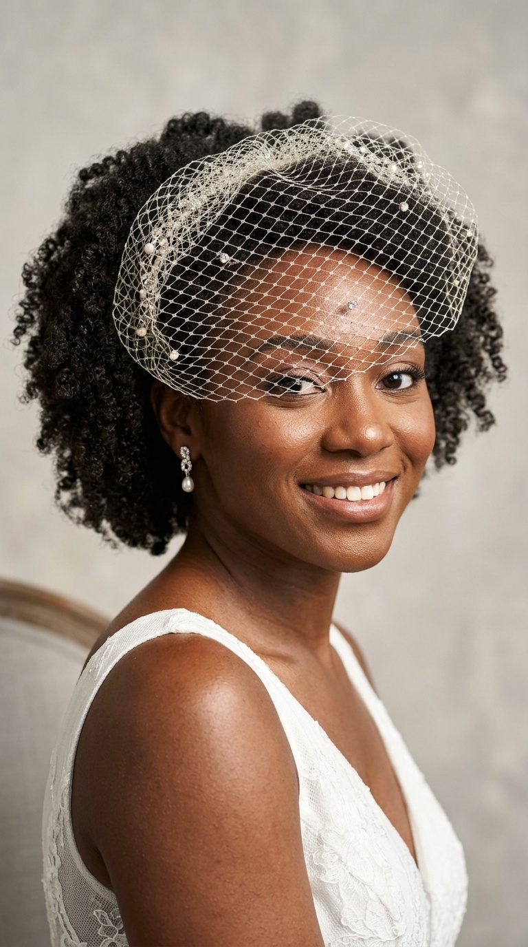 Authentic Wash-and-Go with a Birdcage Veil